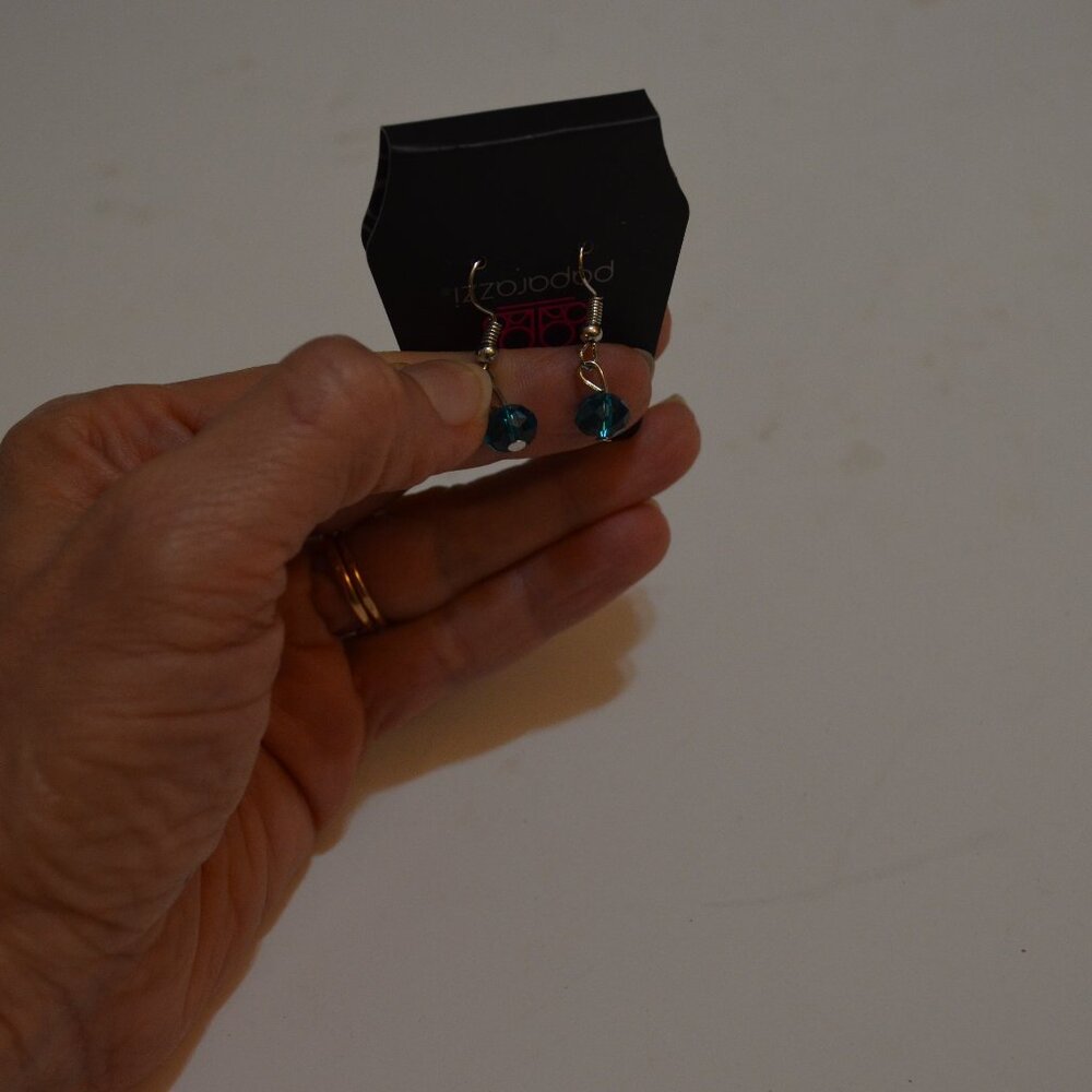 Paparazzi (R) Glass Blue Faceted Beads on Silverton Wire Hooks Hanging Earrings